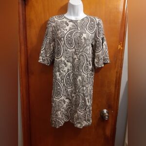 H&M Women's Gray White Paisley Print Boho HIPPIES Dress Size 4